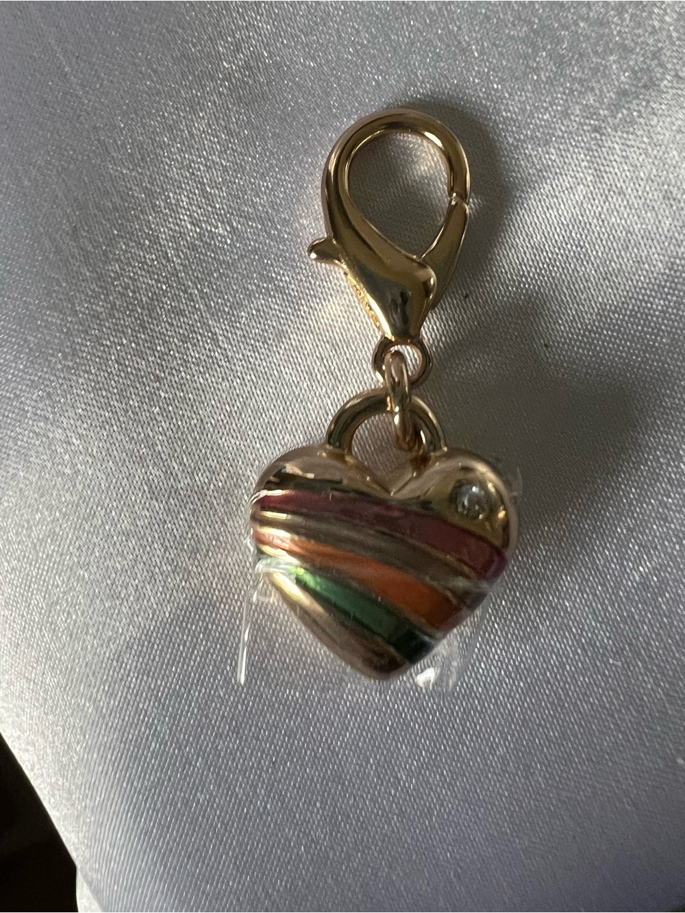 Coach Gold Heart Charm with Pink, Orange, Green Stripes